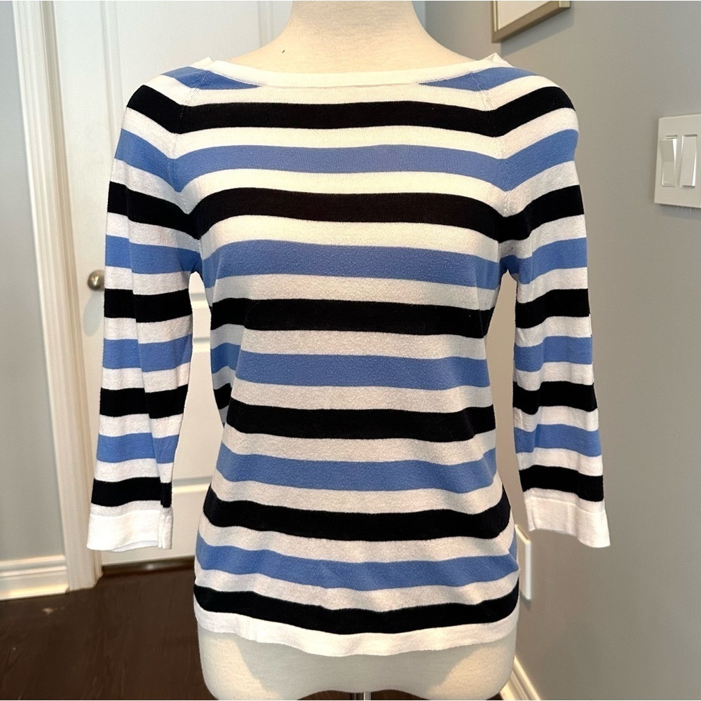 LOFT by Anne Taylor Striped Nautical Knitted Top with 3/4 sleeves - Size M